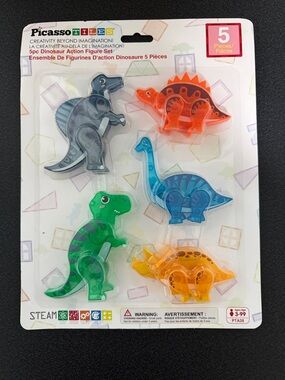 Kids Dinosaur Action Figure Set - Green, Blue, Orange, Gray, Yellow - 5 Pack